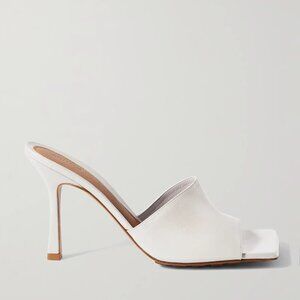 Bottega Veneta White Square Toe Leather Stretch Heel Mules | Size 41 (US 10)